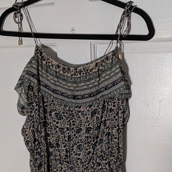 ba&sh Teresa Dress Vert Eau Print Boho Maxi Midi Tassel Tie Strappy Viscose - Picture 9 of 9